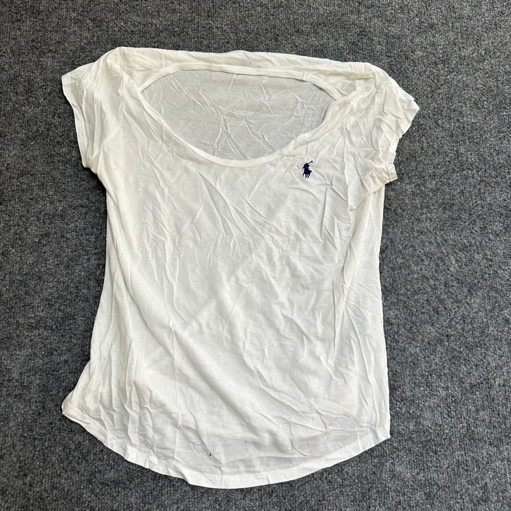 Ralph Lauren T-Shirt Womens Size L White Scoop Neck Short Sleeve Pony Logo Tee